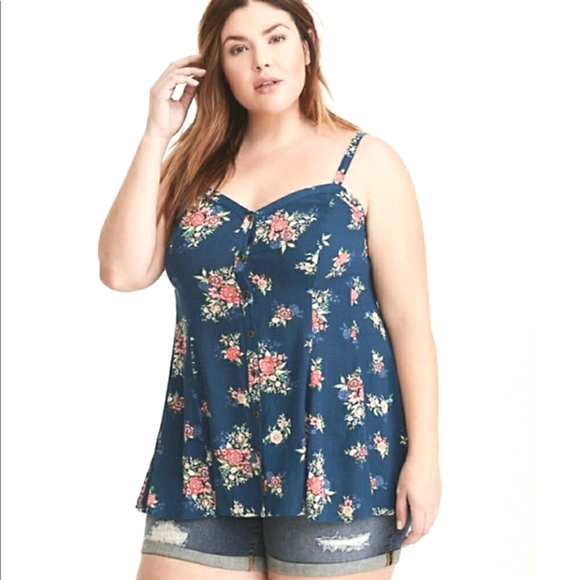 torrid Tops - TORRID Navy Floral Button Cami Tank Top Sz 3 NWT